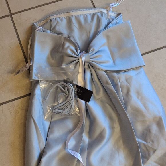 NWT Alfred Sung Column Maxi Dress Bow On Back Mist Blue Size 10 - Picture 3 of 12